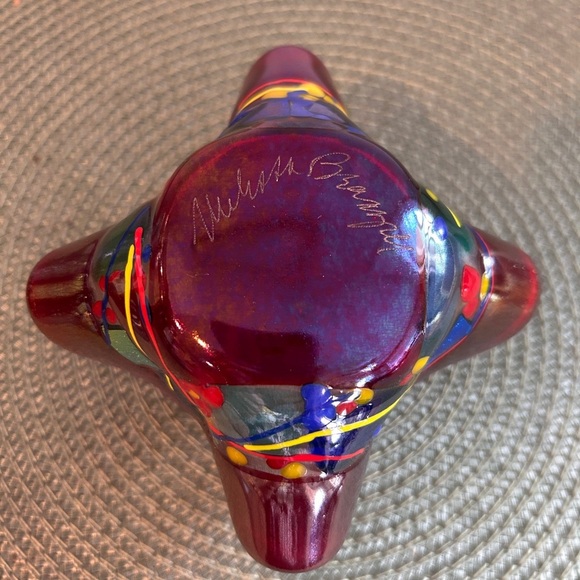 Melissa Branzell Dichroic Fused Art Glass Dish Plate Handkerchief Red Multicolor - Picture 7 of 9